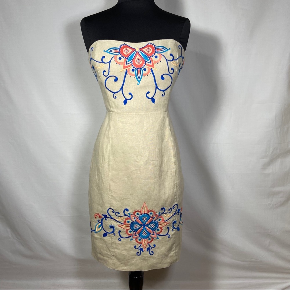 Banana Republic Linen Embroidered Strapless Dress
